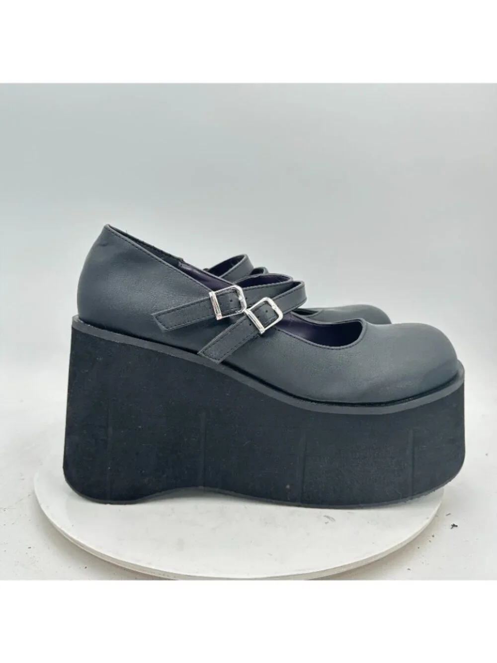 Demonia Women Size 12 Black Leather Maryjane Double Buckle High Platform Shoes